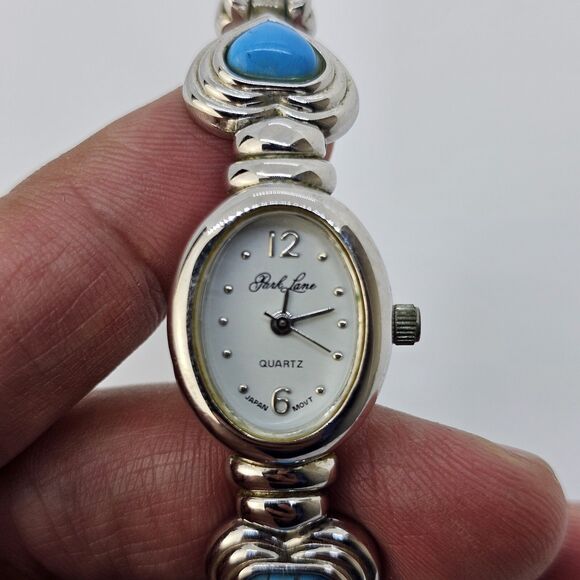 Park Lane 18MM Women's Watch Gray Tone Dial Turquoise Hearts Band 7" New Battery - Picture 4 of 16